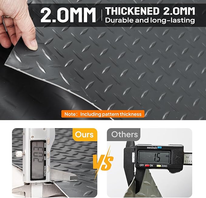 TUFFIOM 4x8 FT Garage Floor Mat, Thickened Diamond Plate PVC Garage Mats