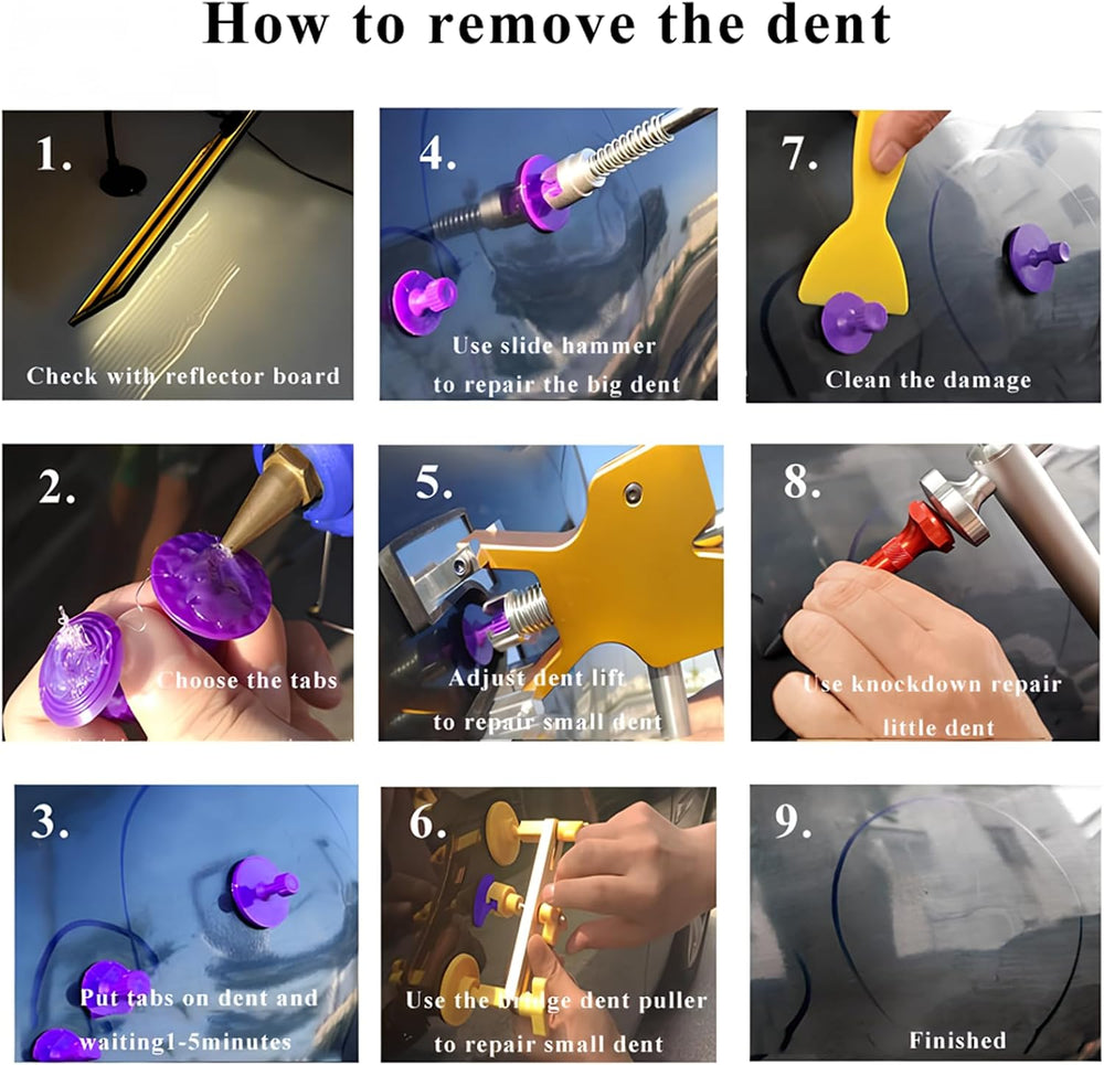 GLISTON DIY Paintless Dent Repair Kit 89pcs Dent Puller Tools Slide Hammer fo...