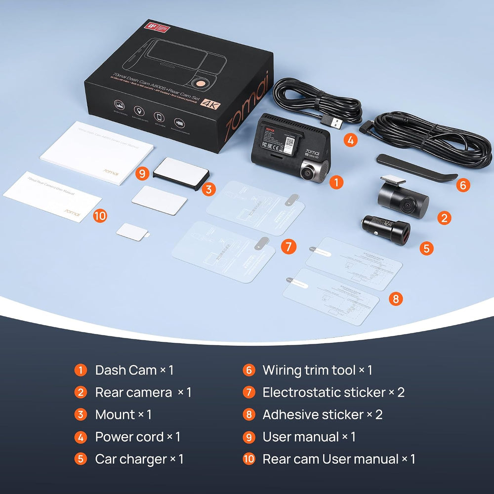 70mai 4K Dash Cam Front and Rear with STARVIS, Dashcam with 5GHz WiFi, GPS Ca...