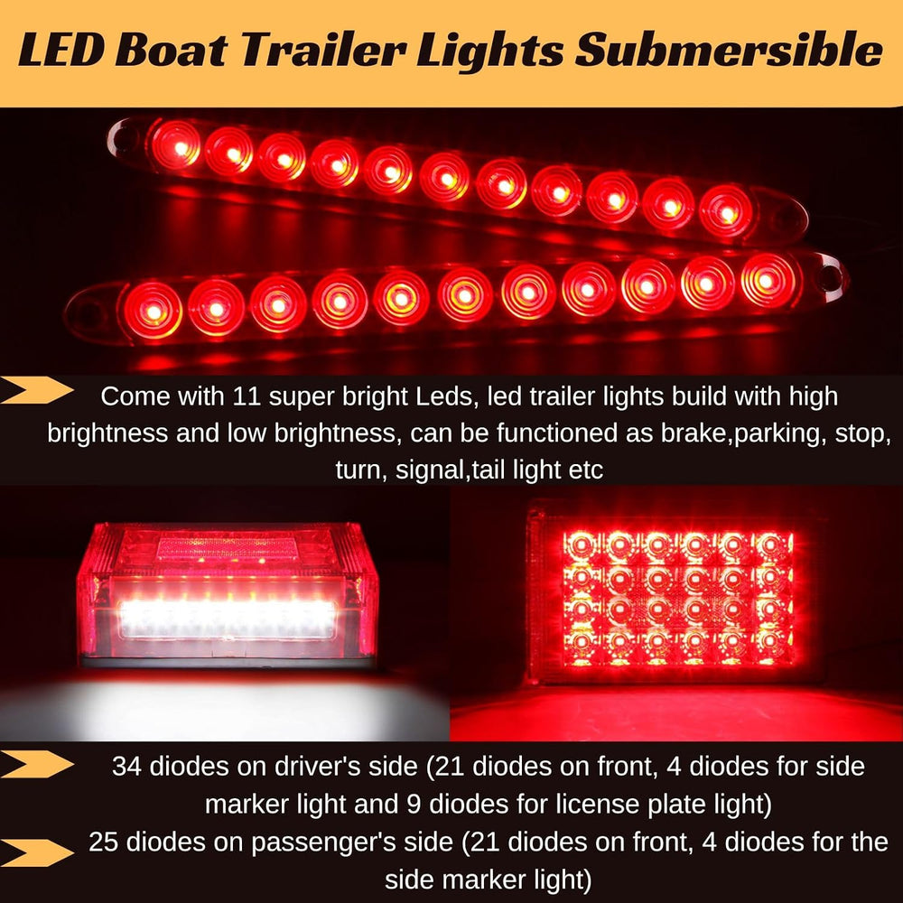 Trailer Lights, 6inch LED Submersible Trailer Lights Kit