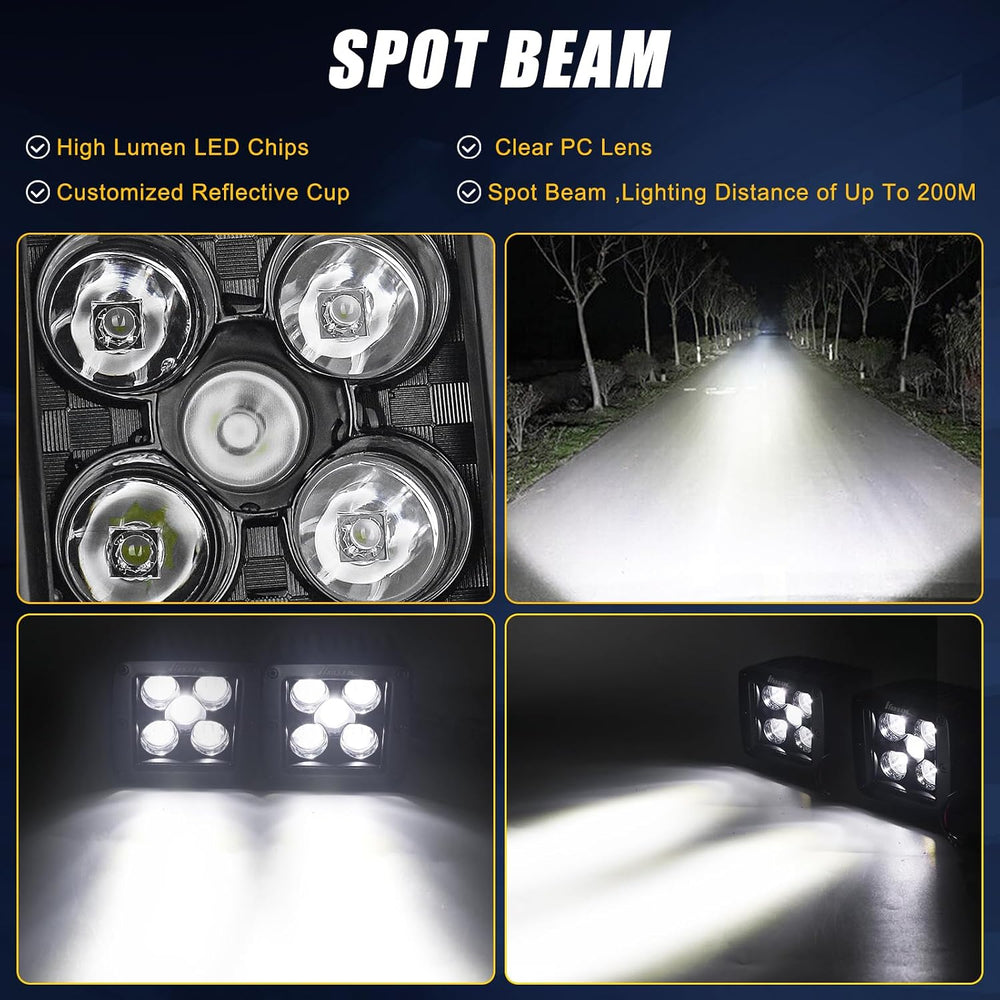 3" LED Cube Lights with Adjustable Bracket 2PCS, 50W White LED Cube Pods...