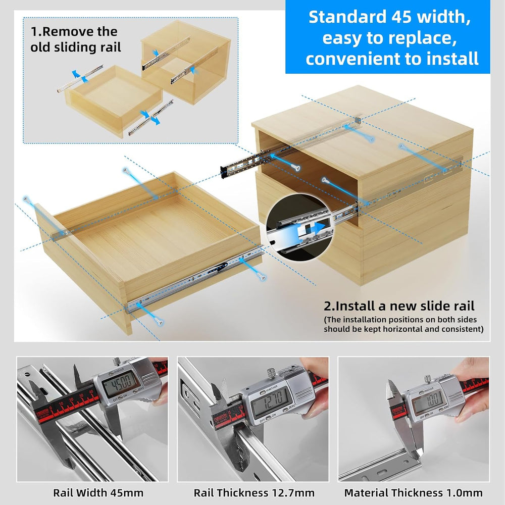 SHUHANG 5 Pairs Full Extension Drawer Slides 10 12 14 16 18 20 22 24 Inch 100...