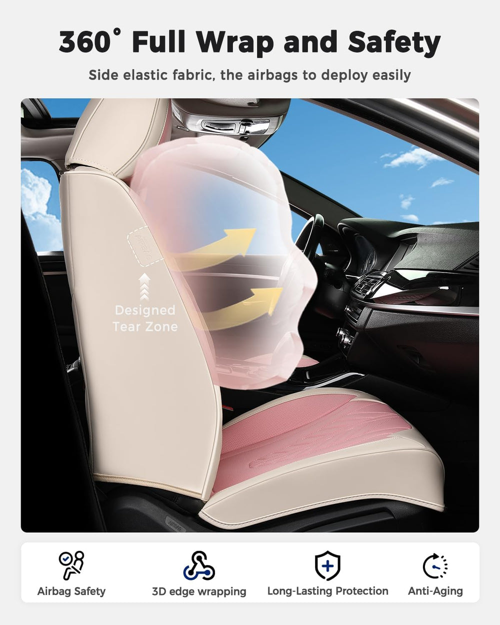 Huidasource Universal Fit Seat Covers for Most Cars SUV Trucks, Beige&Pink