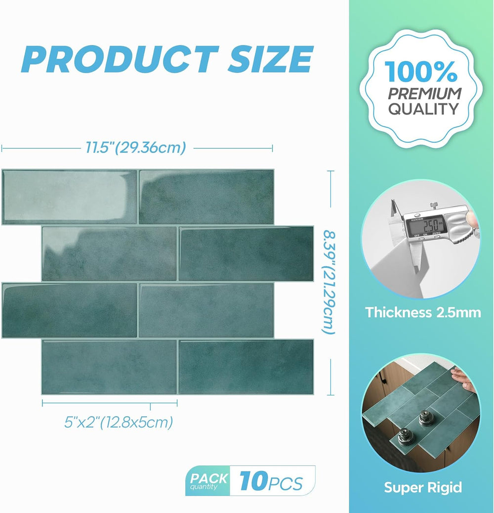 STICKGOO 10-Sheet Subway Peel and Stick Backsplash Tiles Muted Teal