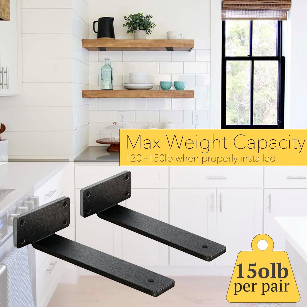 8 Pack Shelf Brackets 10 Inch Floating Shelf Bracket 1/5 inch Thick Heavy Dut...