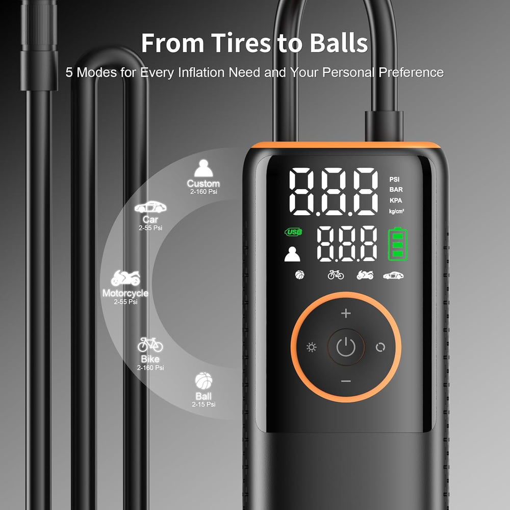 Tire Inflator Portable Air Compressor-160 PSI Car Tire Air Pump, Bike Pump wi...