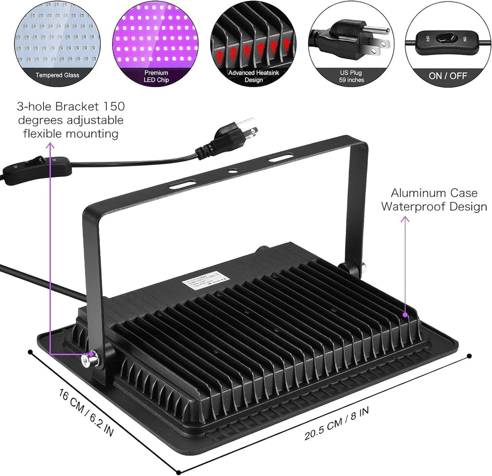YANYCN 4 Pack 100W LED Black Lights, Blacklight Flood Light with Plug and Swi...