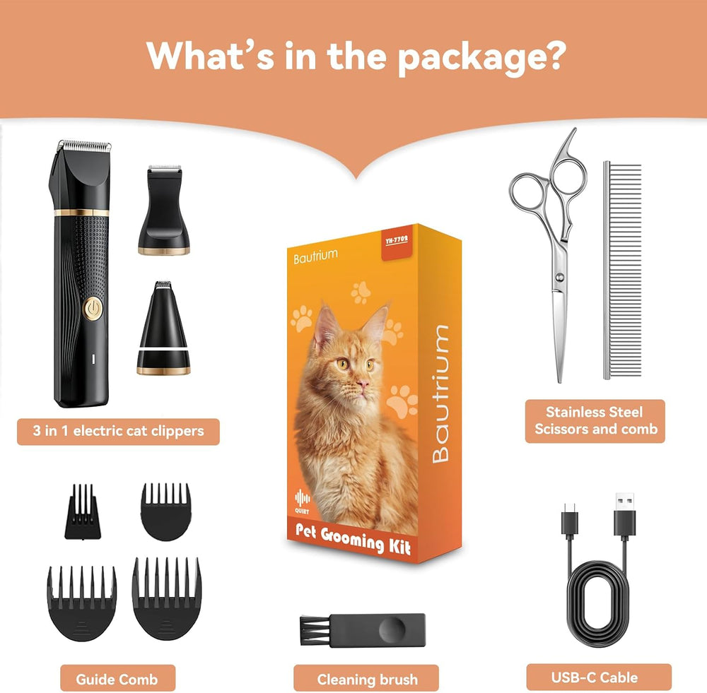 Cat Grooming Clippers Kit with Paw Trimmer, 3 in 1 Electric Pet Hair Trimmer ...