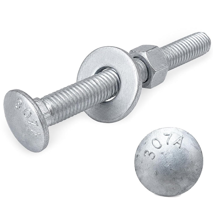 3/8" x 4" Carriage Bolt Kit 50 Pack, Grade 307A, Hot Dip Galvanized Carriage Bolt Set, Rust Resistance, Includes Hex Nuts & Flat Washers