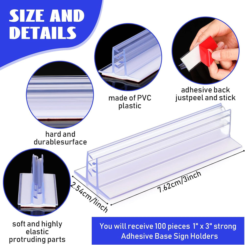 Fulmoon 100 Pcs Sign Holder, Adhesive Base Sign Holders Multiple Uses for Cou...