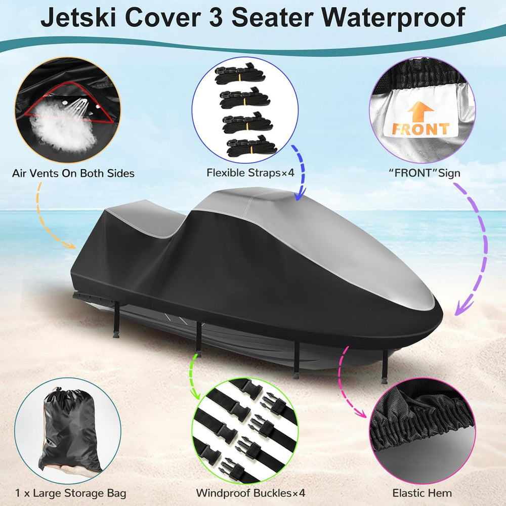 Jet Ski Cover 420D Waterproof for Yamaha Seadoo, 121"-135" PWC Cove...
