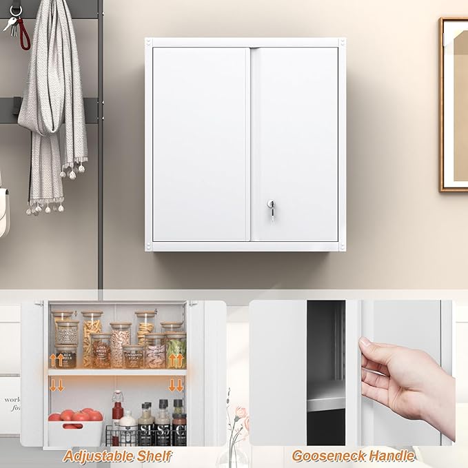 GREATMEET Metal Wall Cabinet, Wall Mounted Storage Cabinet