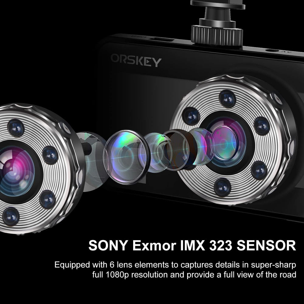 ORSKEY Dash Cam Front and Rear 1080P Full HD Dual Dash Camera in Car Camera D...