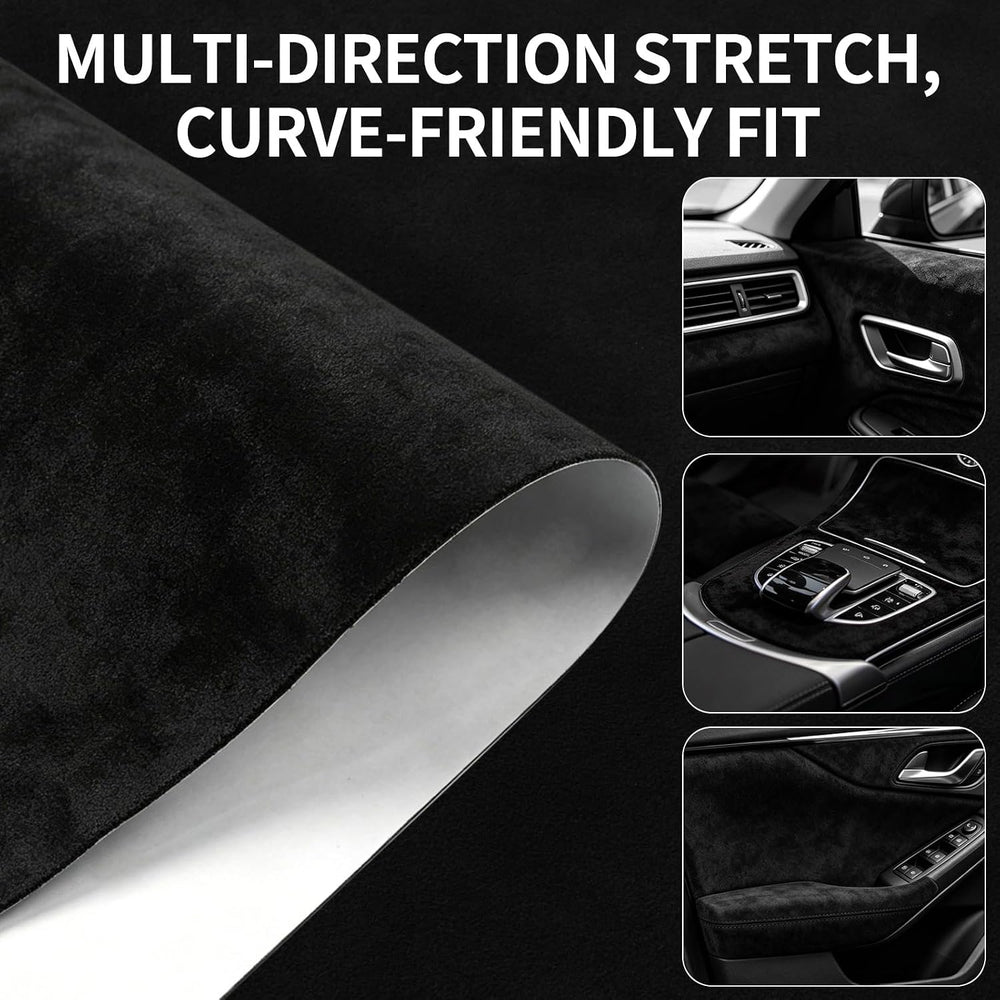 Suede Fabric Wrap for Car Interior, Black, 24 x 72 in