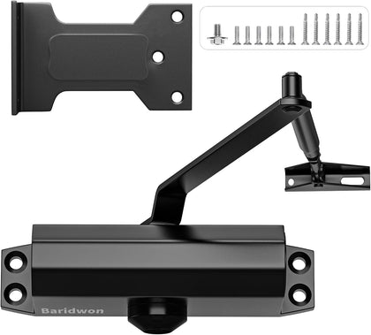 Door Closer, Adjustable Hydraulic Speed, Soft Close, Black, Large