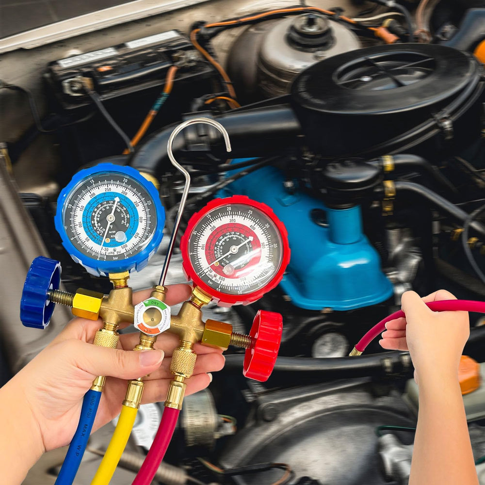 Sutekus AC Gauge Set 3 Way AC Manifold Gauge Set Freon Charge Kit with Hoses ...