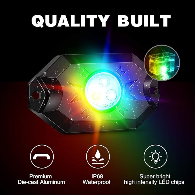 Nilight RGB LED Rock Lights Kit 8 pods Underglow Neon Multicolor