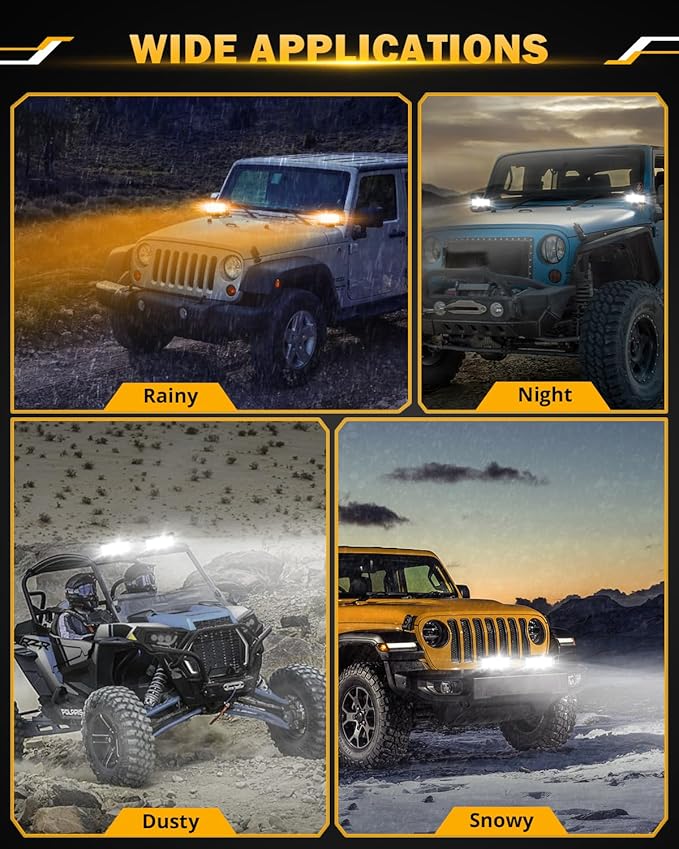 Auxbeam 7 Inch 300W LED Light Bar, 6 Modes Strobe Amber Pod Lights Yellow Fog