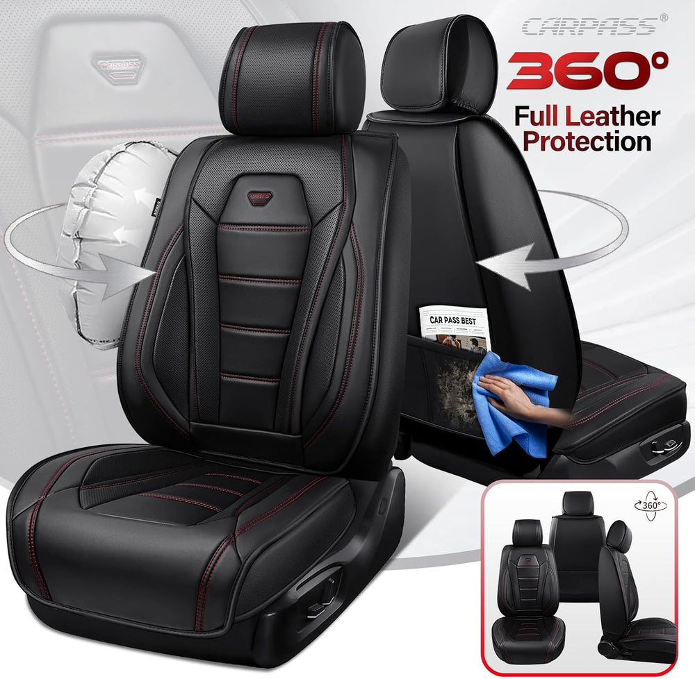 CAR PASS Luxury Nappa Leather Car Seat Covers Front Seats, Waterproof Seat Co...