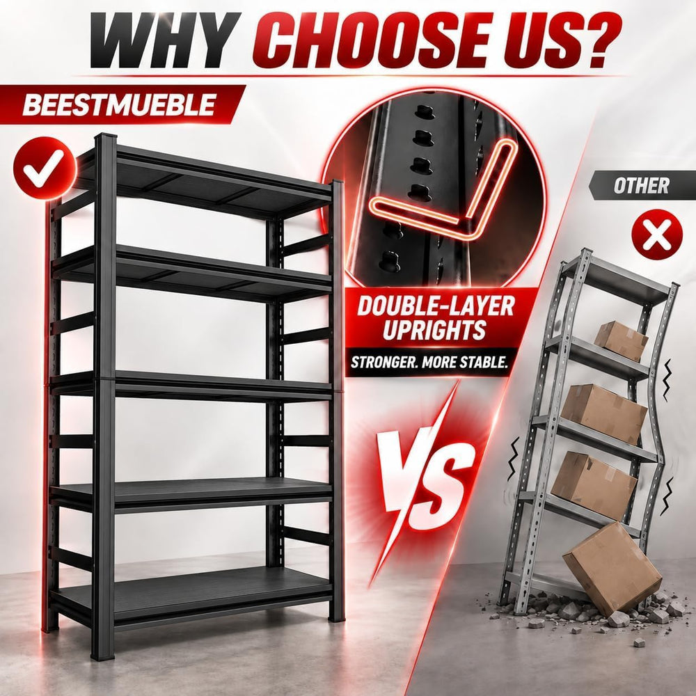 Garage Shelving, Heavy Duty Adjustable Metal Shelves with Anti-Tip Device