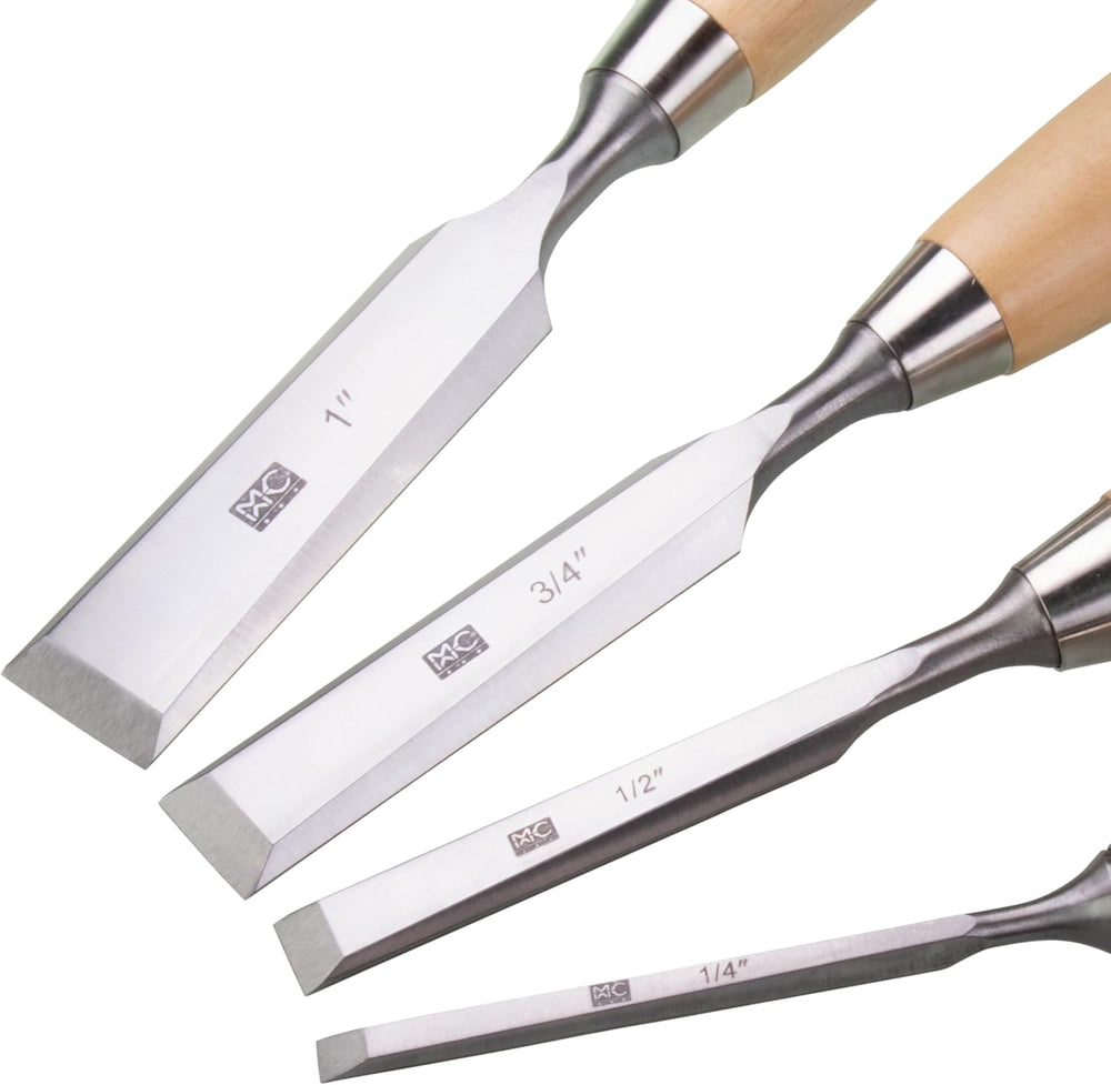 4 Piece Bevel Edge Butt Chisel Set 1/4 inch(6mm), 1/2 inch(12mm), 3/4 inch(20...