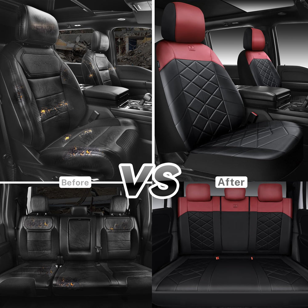 CAR PASS Luxury Memory Foam Leather Seat Covers Full Set, Breathable Perforat...
