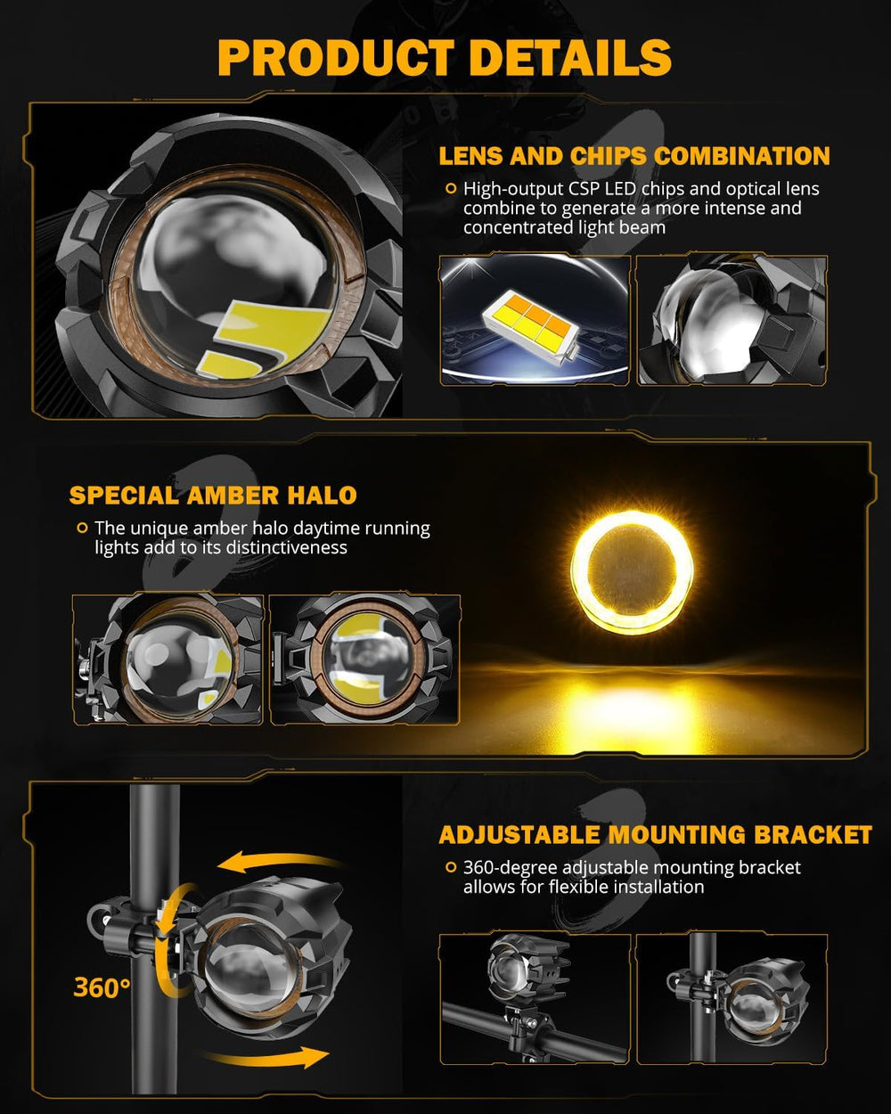 Auxbeam MT8S Series Motorcycle Auxiliary Lights Fog Lights Driving Lights