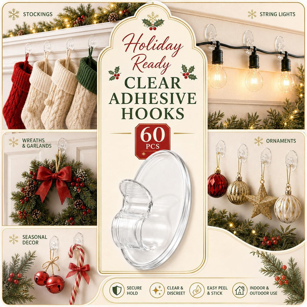 Christmas Outdoor String Lights Hooks - 60Pcs Clips 3X Stronger Adhesion