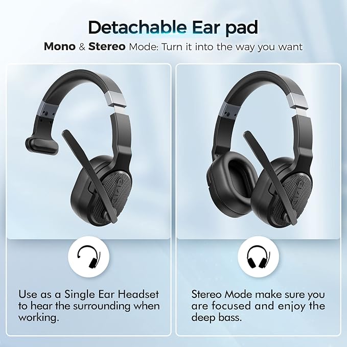 Trucker Bluetooth Headset with Dongle, Wireless Headsets with Noise Cancelling