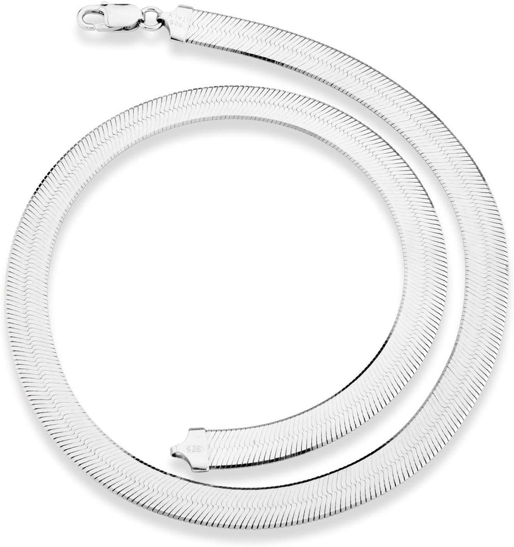Miabella Italian 925 Sterling Silver 10mm Herringbone Necklace Women Men