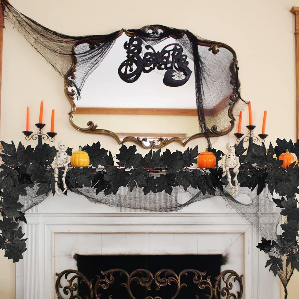 Obbsie 8 Pack 7.8Ft Black Maple Leaf Garland, Halloween Fall Decor