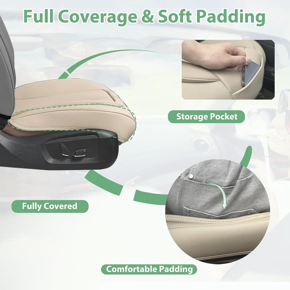 2 Pack Leather Front Car Seat Cover Bottom Only Universal Light Beige