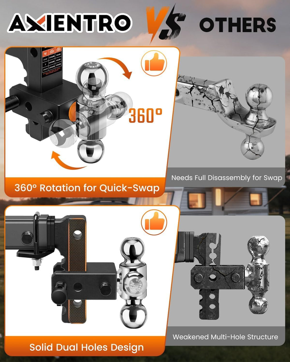 Adjustable Trailer Hitch with 1-7/8" & 2" & 2-5/16" Balls