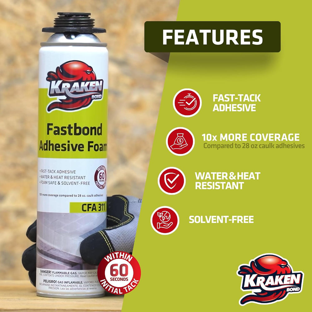 Kraken Bond Fastbond Spray Foam Adhesive (12x24oz.) - Heavy Duty Construction...