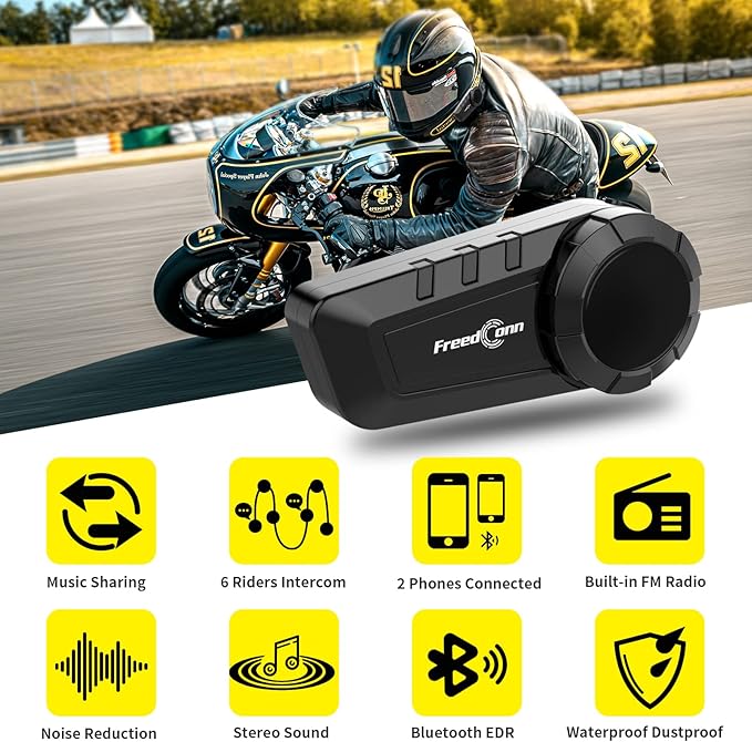 FreedConn KY PRO Motorcycle Helmet Bluetooth Headset, Motorcycle Communicatio...