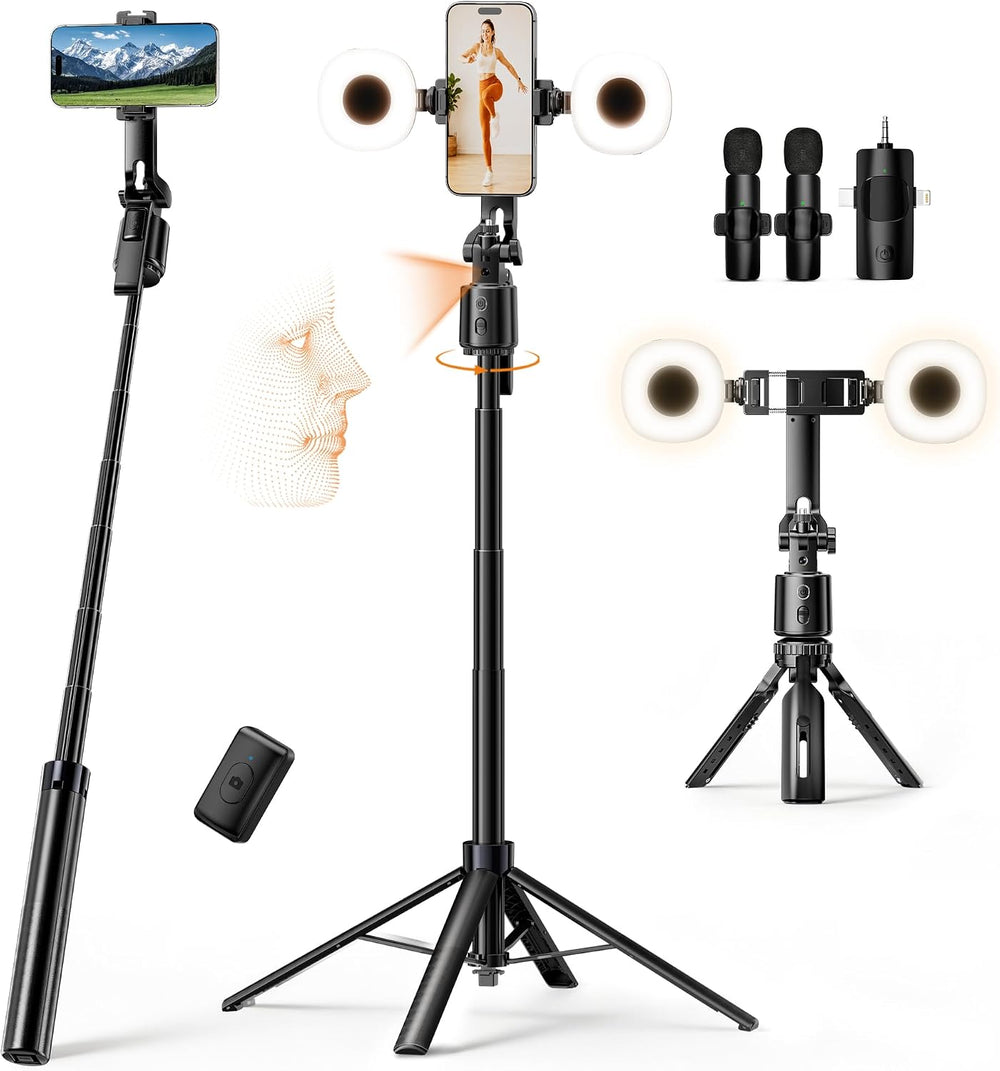 UBeesize 71" Vlogging Kit, Face Tracking Tripod, Desk Stand, Mics & ...