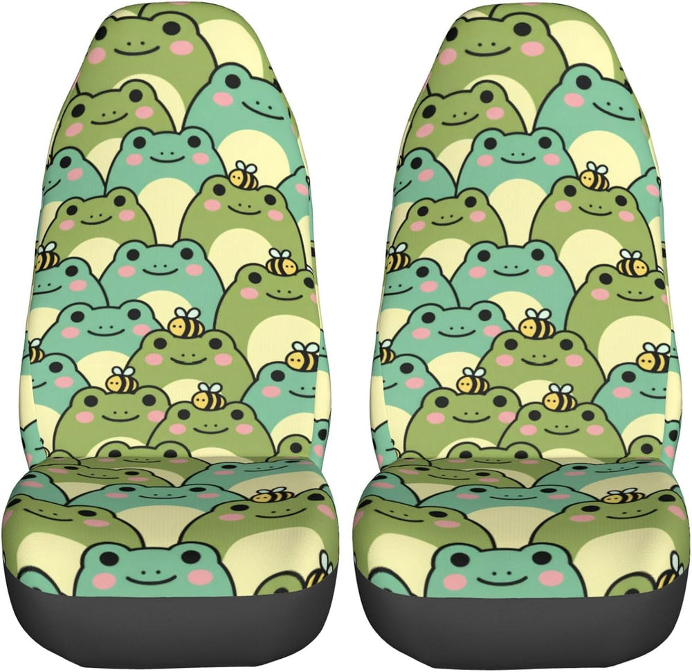 Delerain Car Seat Covers Set 2Pcs, Cute Chubby Frog Universal Front Car Seats...
