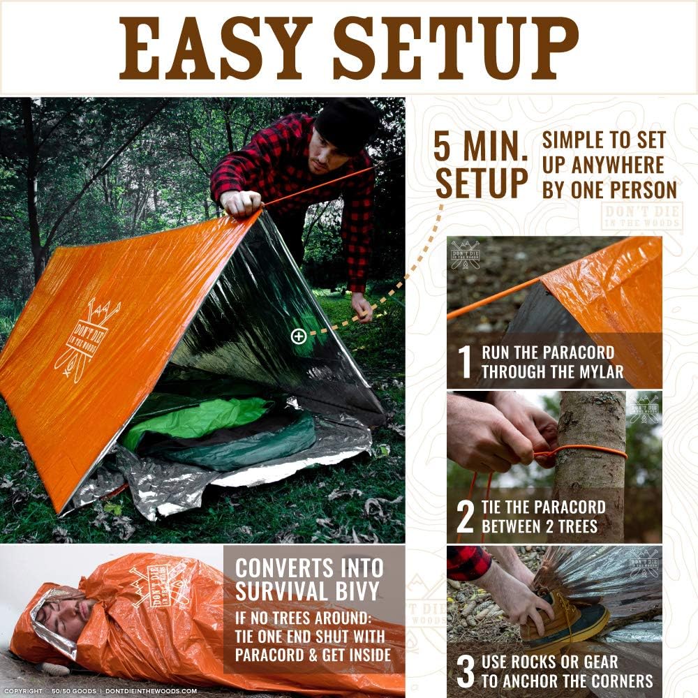 Emergency Tent with Paracord – Ultralight Thermal Mylar Survival Shelter