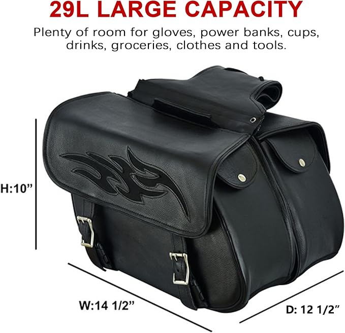 Dream Apparel Naked Cowhide Leather Motorcycle Saddle Bags Throw Over Saddlebags