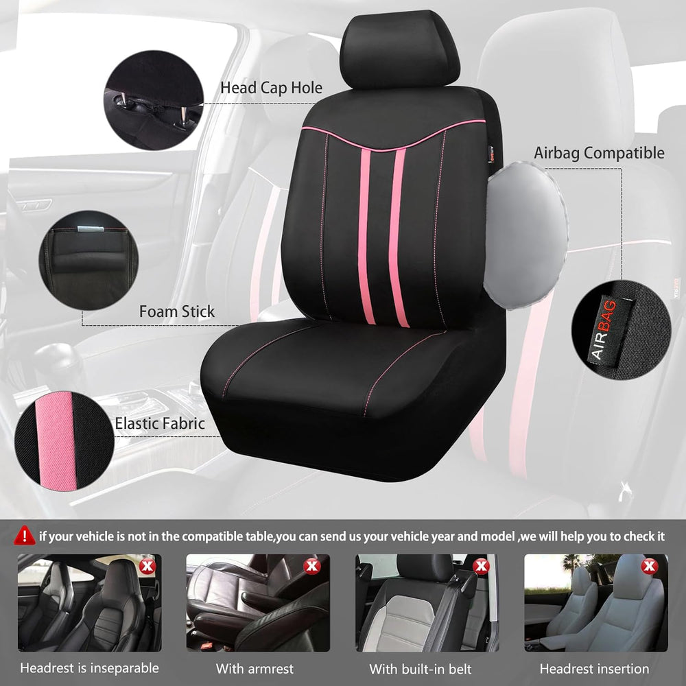 CAR PASS Car Seat Covers Full Set for Women Girls with Waterproof Car Floor M...