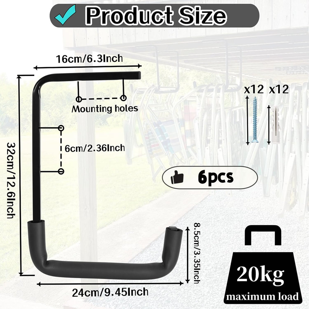 6pcs Overhead Garage Storage Rack, tility Ladder Hangers, Ceiling Mounted Gar...