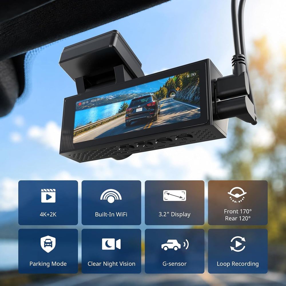 Dash Cams Front and Rear, NQJ 4K+2K Dual Dash Camera for Cars w 64GB Card