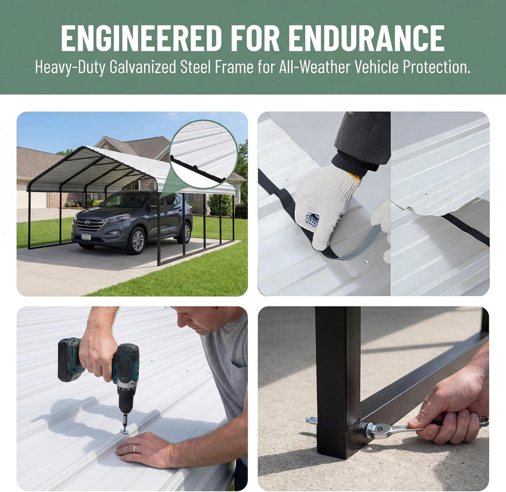 White 10x20 ft Heavy Duty Metal Carport Kit