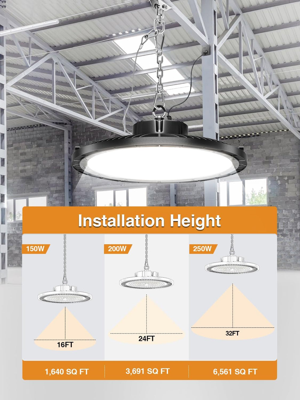 UFO High Bay Light 200W 5000K 30000LM 150LM/W 10 Pack (Eqv.800W MH/HPS)