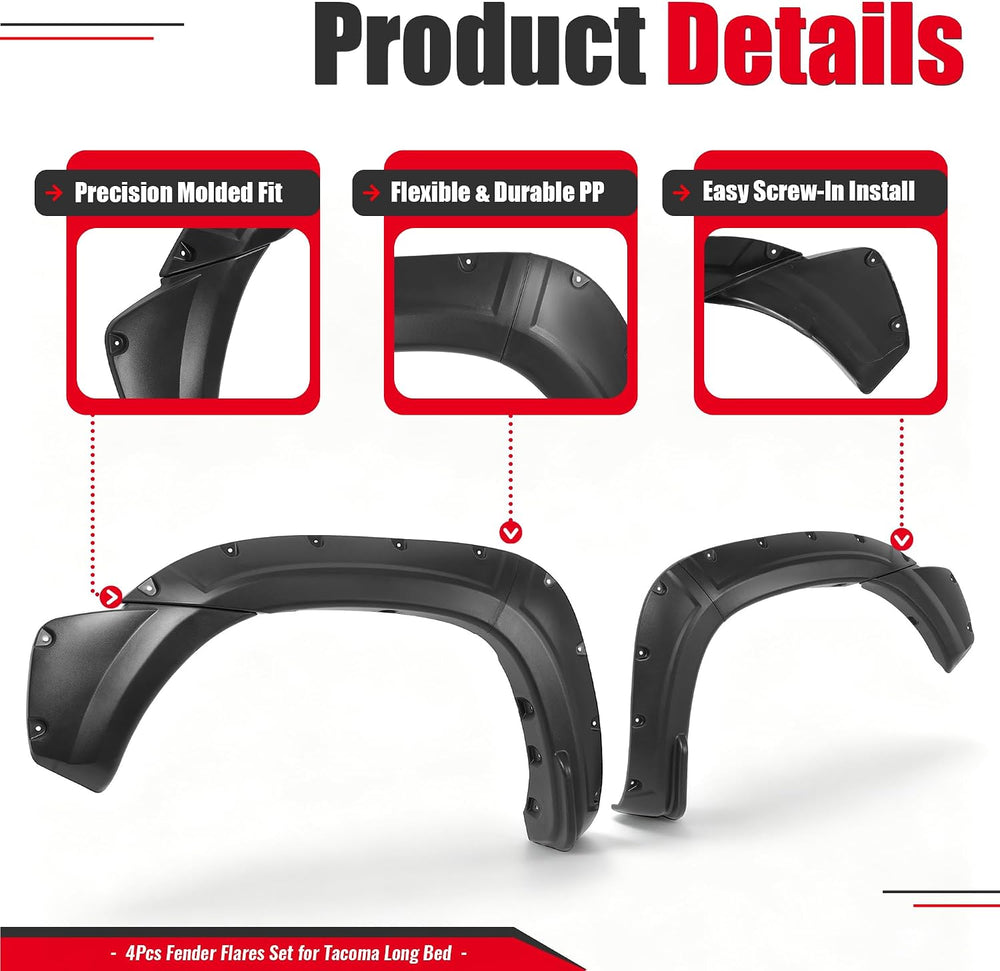 4Pcs Fender Flares Compatible with 2012-2015 Toyota Tacoma | Fleetside 6 FT (...