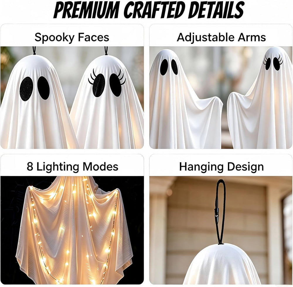 2 Pack 47.25" Light Up Hanging Ghost Halloween Decorations Outdoor Indoor