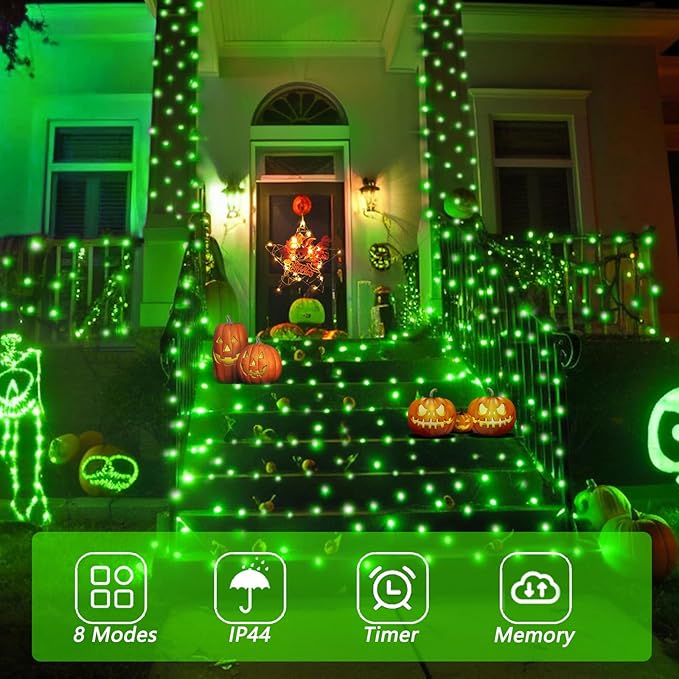 YEGUO 165ft 500 LED Halloween Lights Outdoor Waterproof, Green String Lights ...