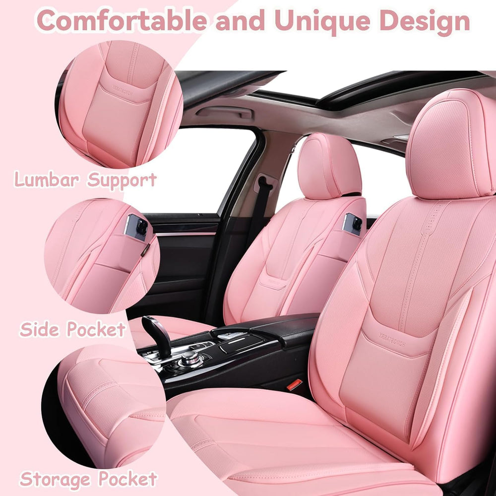 Pink Leather Car Seat Cover for Front Pair, Anti-Slip Universal