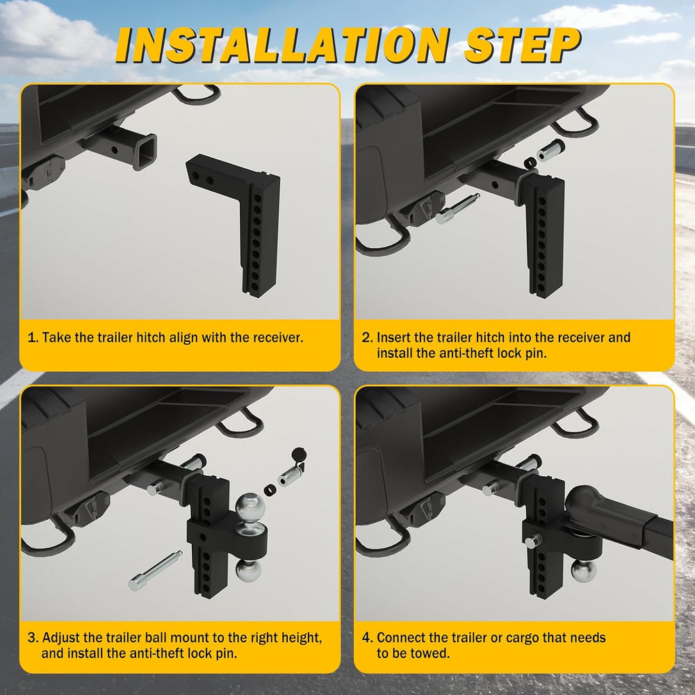 Aluminum Adjustable Trailer Hitch for 2-Inch Receiver 6 Inch Drop/Rise Hitch ...