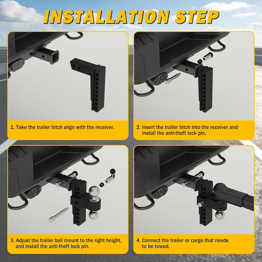 Aluminum Adjustable Trailer Hitch for 2-Inch Receiver 8 Inch Drop/Rise Hitch ...